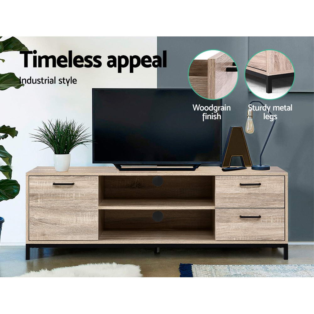 Artiss TV Cabinet Entertainment Unit Stand Industrial Wooden Metal Frame 132cm Oak Artiss