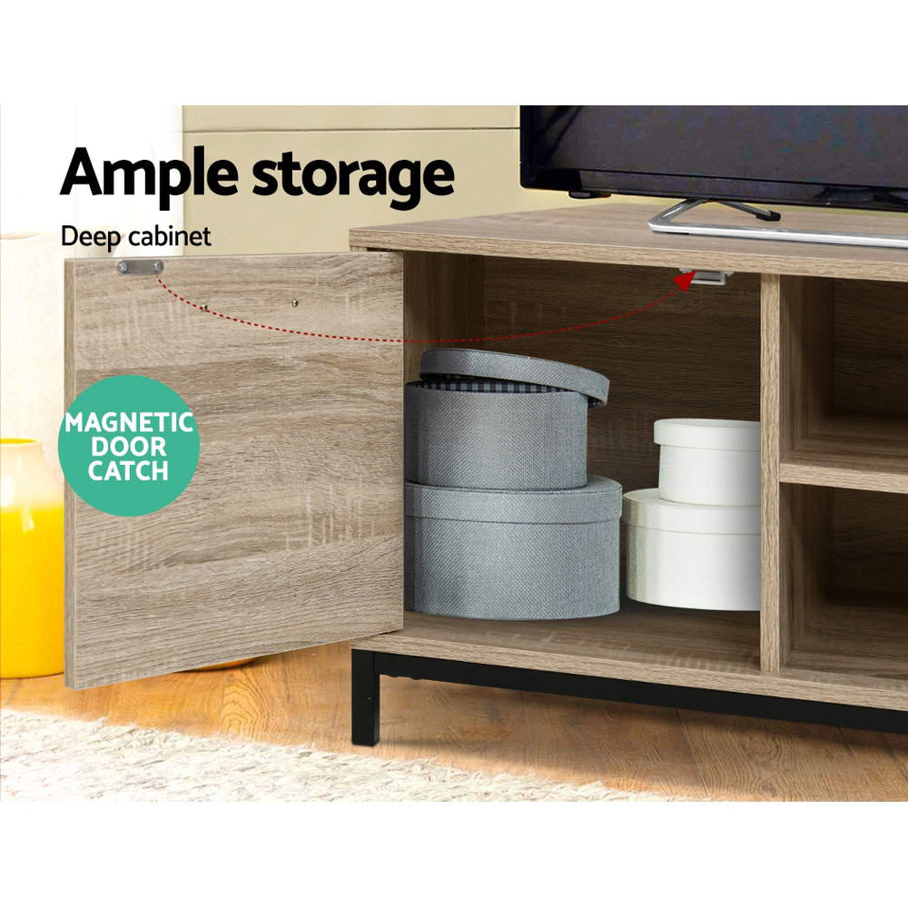 Artiss TV Cabinet Entertainment Unit Stand Industrial Wooden Metal Frame 132cm Oak Artiss