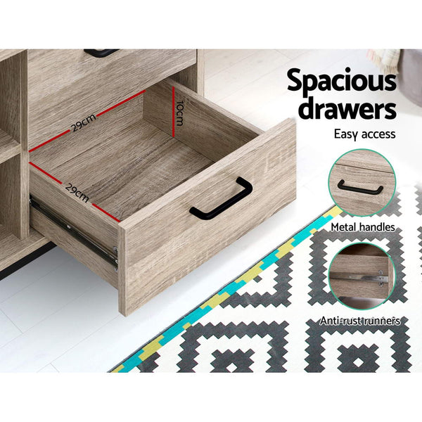 Artiss TV Cabinet Entertainment Unit Stand Industrial Wooden Metal Frame 132cm Oak Artiss