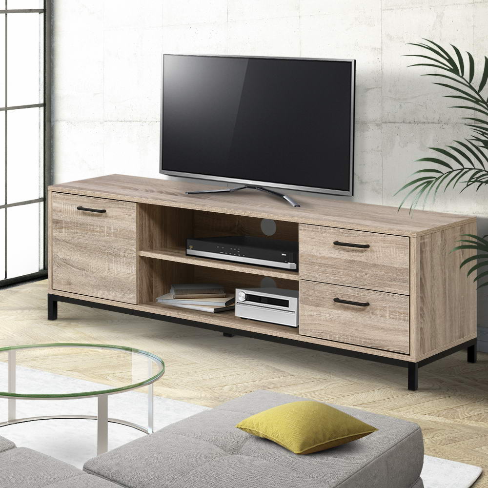 Artiss TV Cabinet Entertainment Unit Stand Industrial Wooden Metal Frame 132cm Oak Artiss
