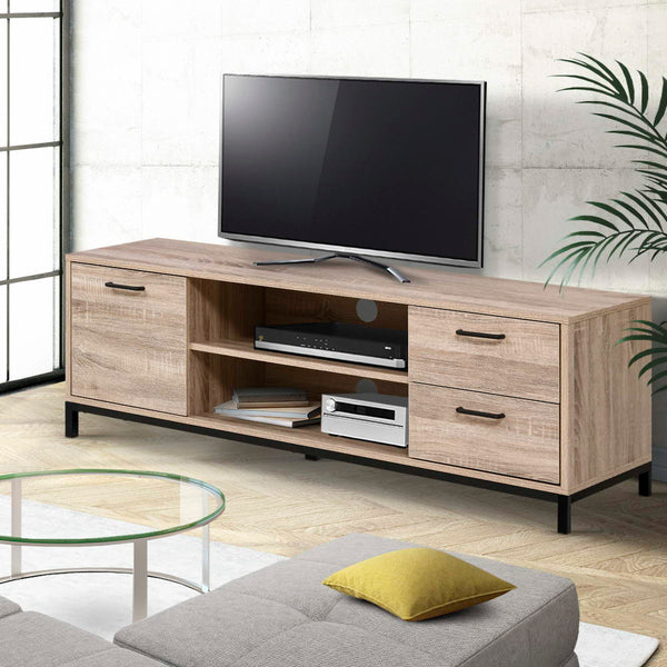 Artiss TV Cabinet Entertainment Unit Stand Industrial Wooden Metal Frame 132cm Oak Artiss