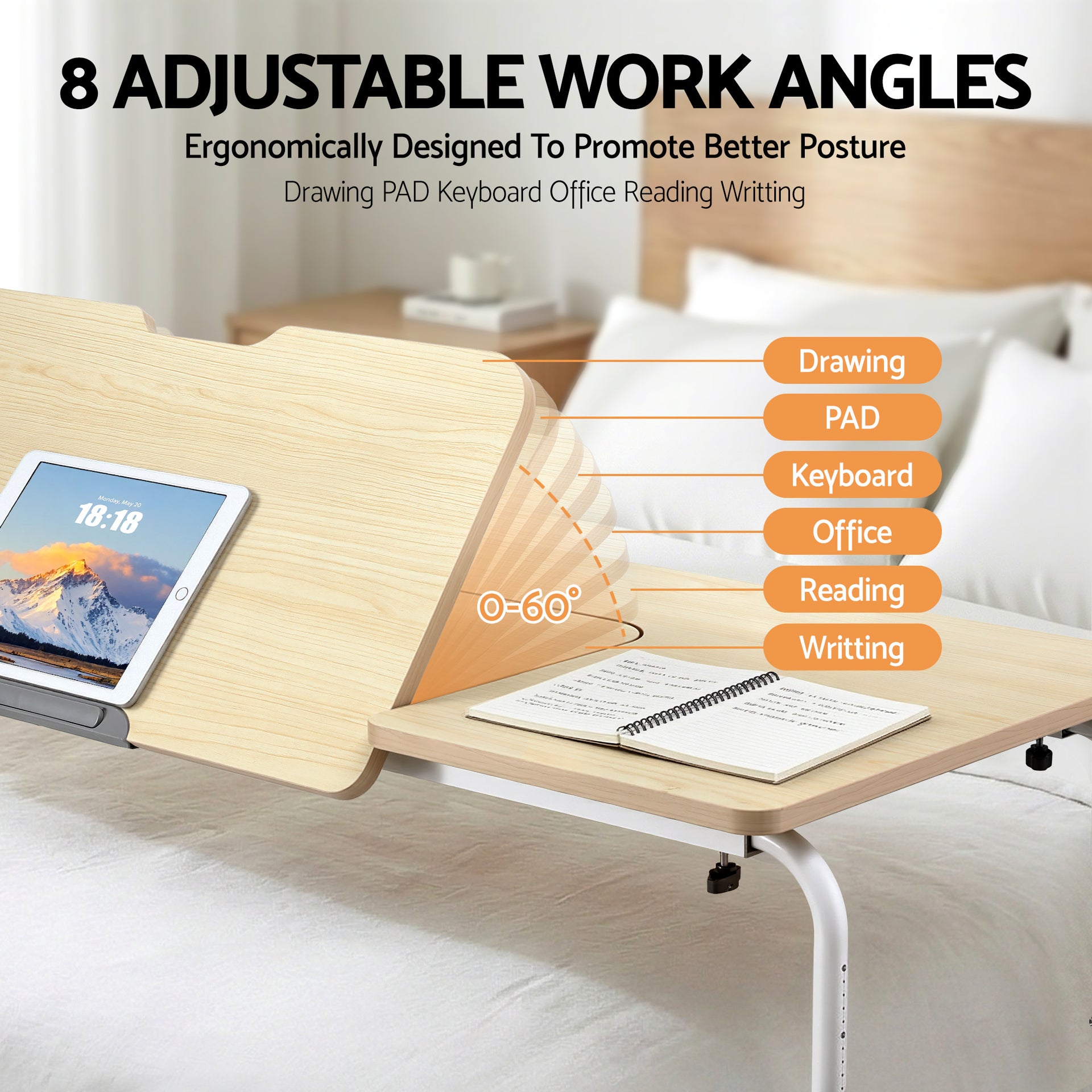 Artiss Mobile Laptop Desk Overbed Table Adjustable Computer Stand Bedside Cart Awezingly