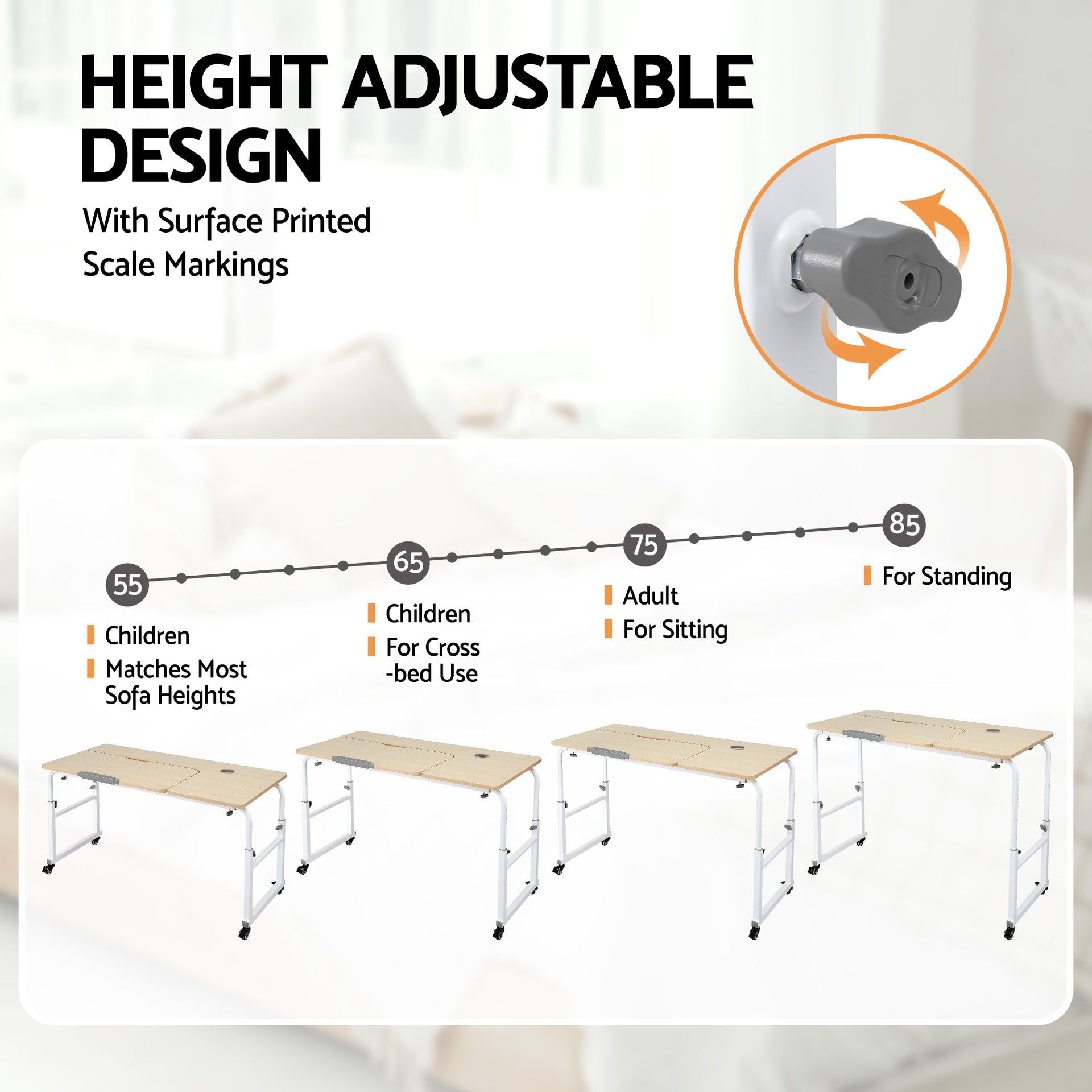 Artiss Mobile Laptop Desk Overbed Table Adjustable Computer Stand Bedside Cart Awezingly