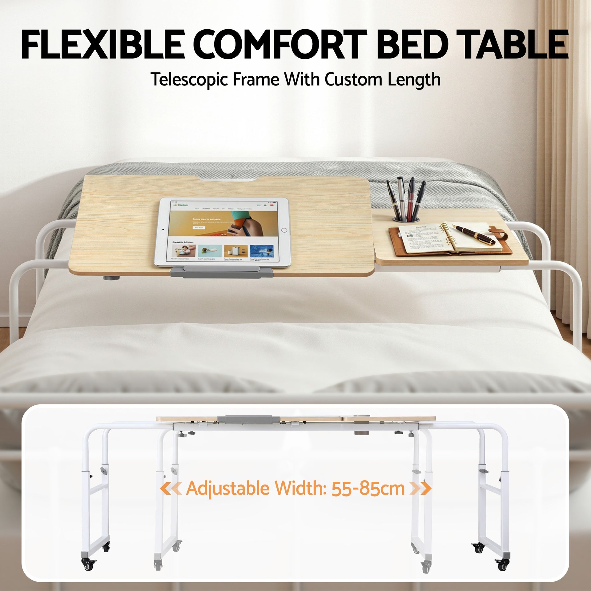 Artiss Mobile Laptop Desk Overbed Table Adjustable Computer Stand Bedside Cart Awezingly