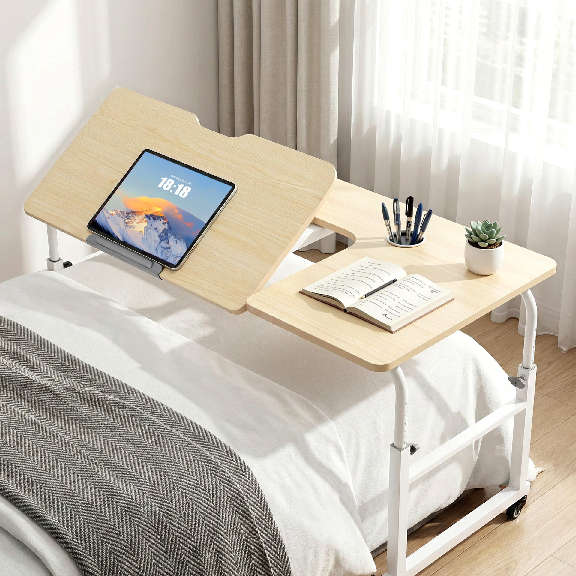 Artiss Mobile Laptop Desk Overbed Table Adjustable Computer Stand Bedside Cart Awezingly