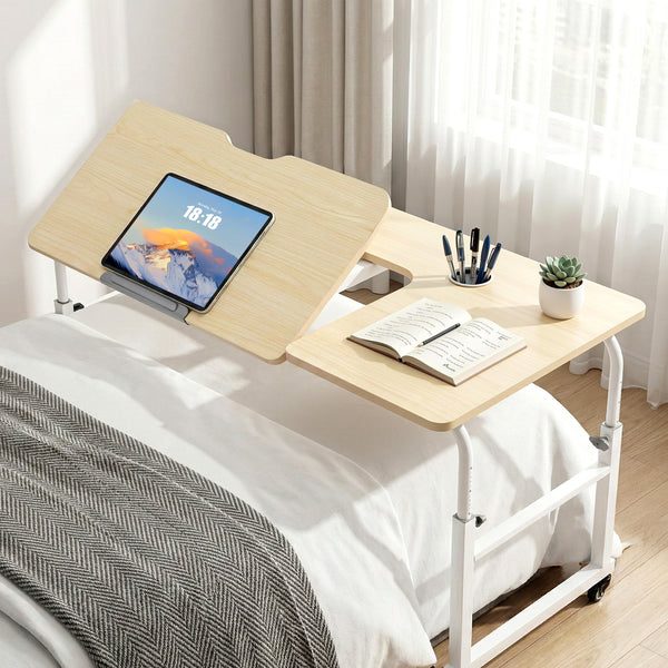 Artiss Mobile Laptop Desk Overbed Table Adjustable Computer Stand Bedside Cart Awezingly