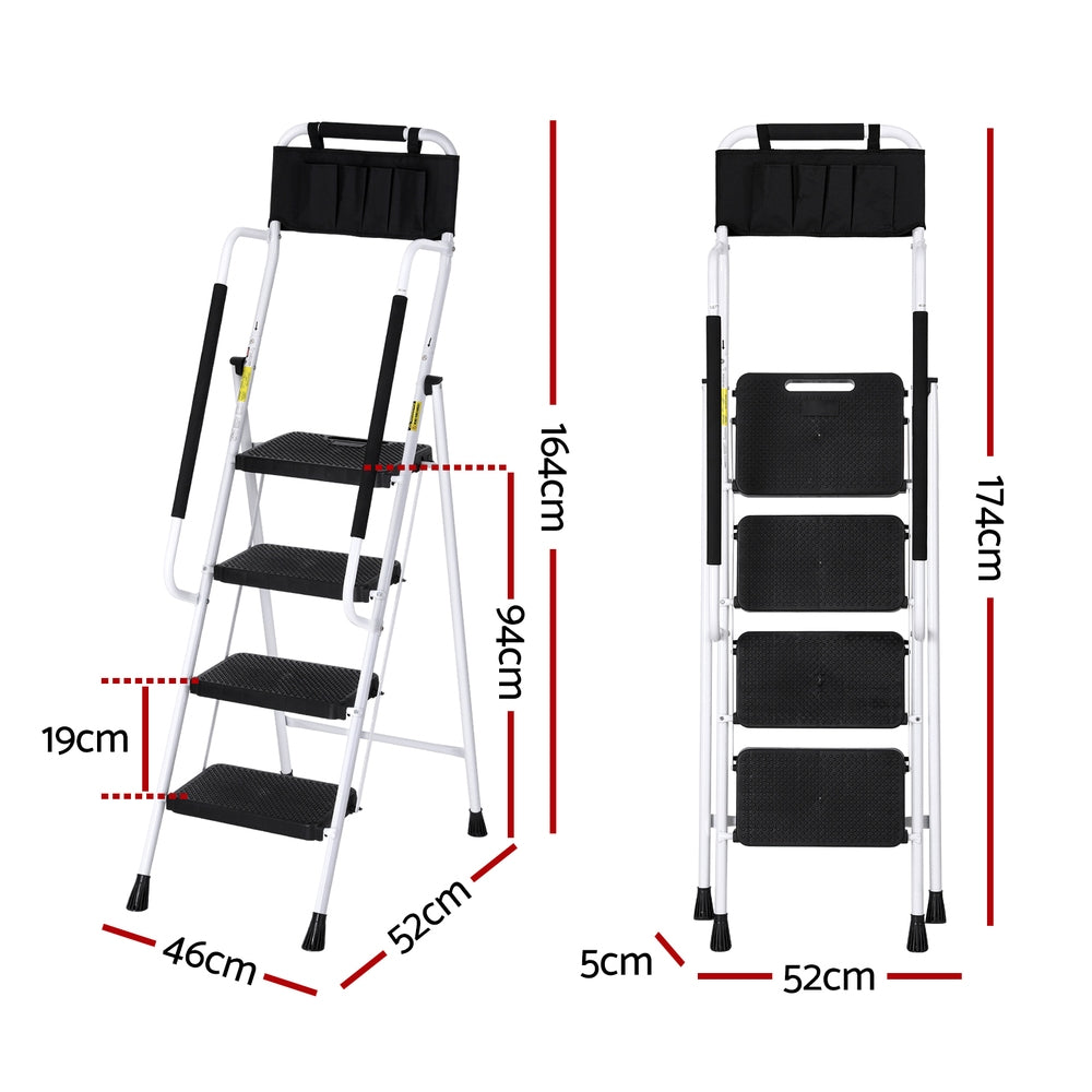 Giantz 4 Step Ladder Multi-Purpose Folding Steel Platform Tool Bag Handrails Does not apply