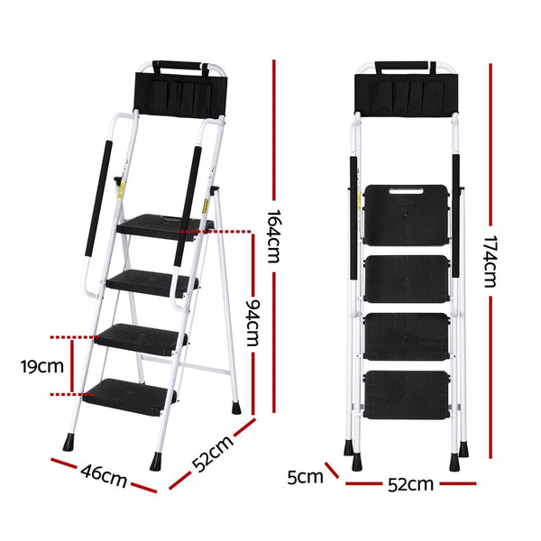 Giantz 4 Step Ladder Multi-Purpose Folding Steel Platform Tool Bag Handrails Does not apply