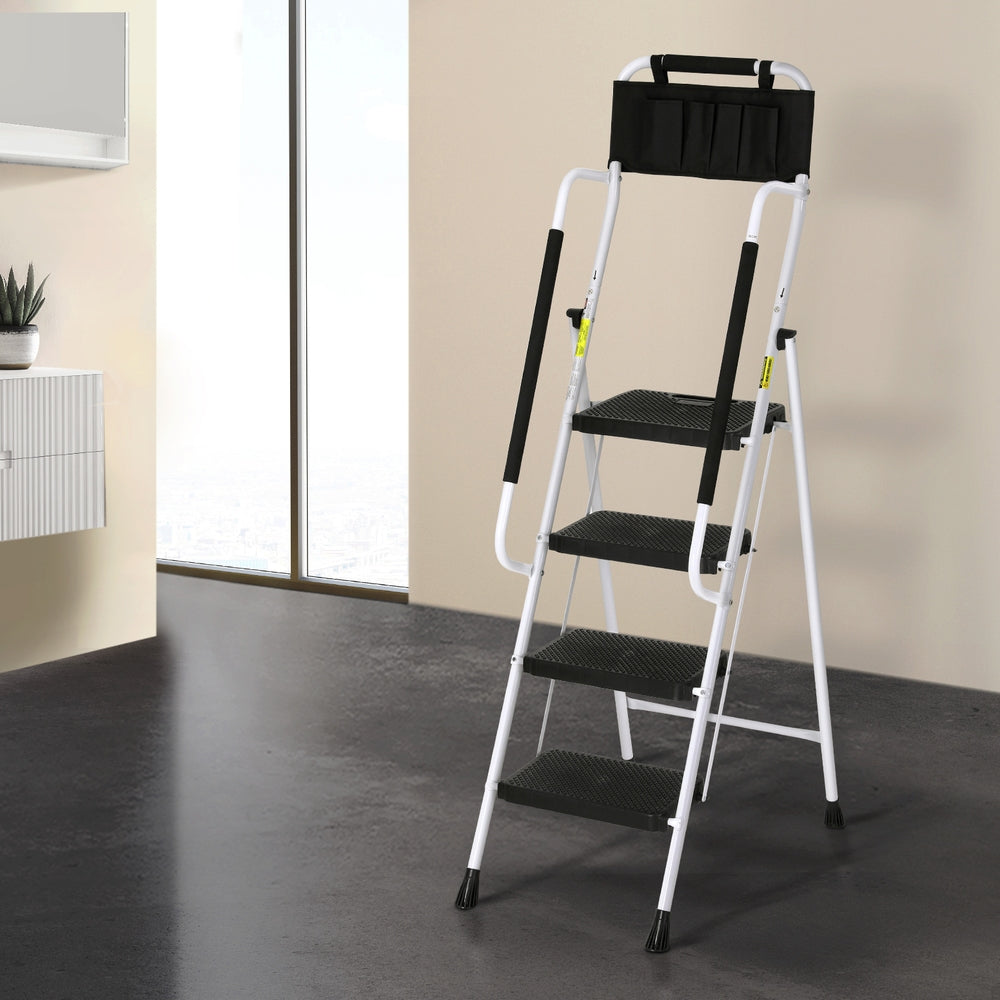 Giantz 4 Step Ladder Multi-Purpose Folding Steel Platform Tool Bag Handrails Does not apply