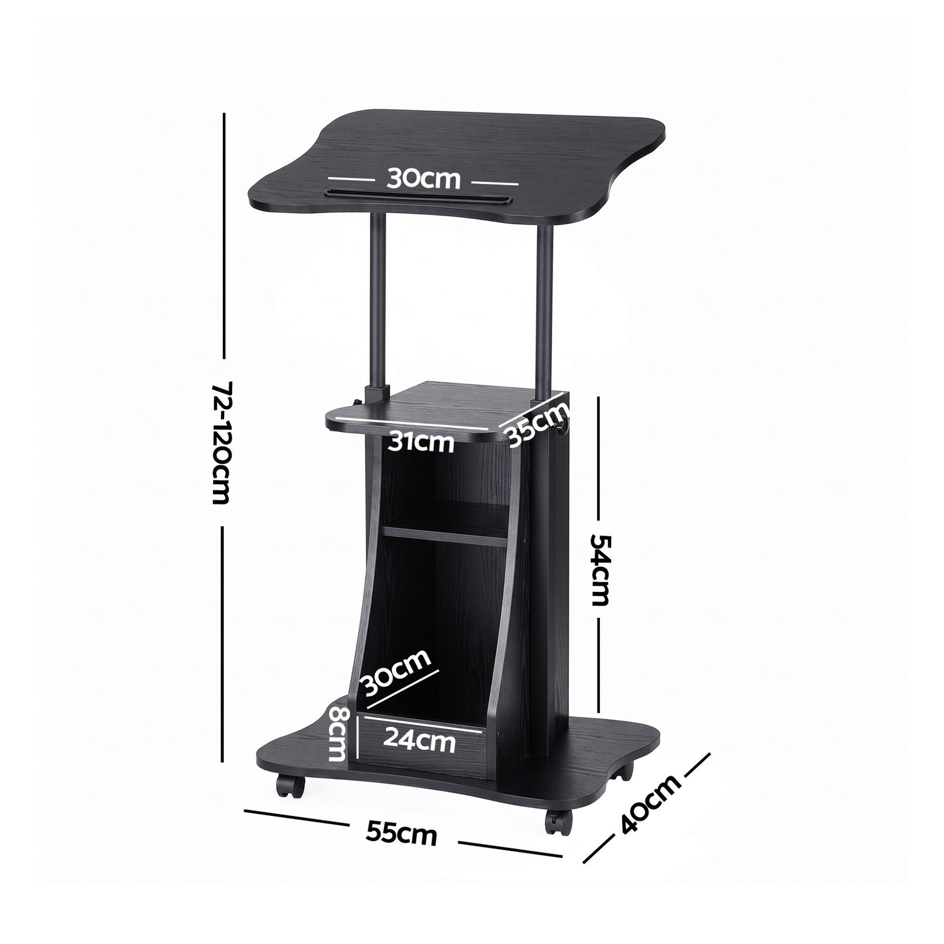 Artiss Mobile Podium Stand with Lockable Wheels Height Adjustable Laptop Desk Black Awezingly