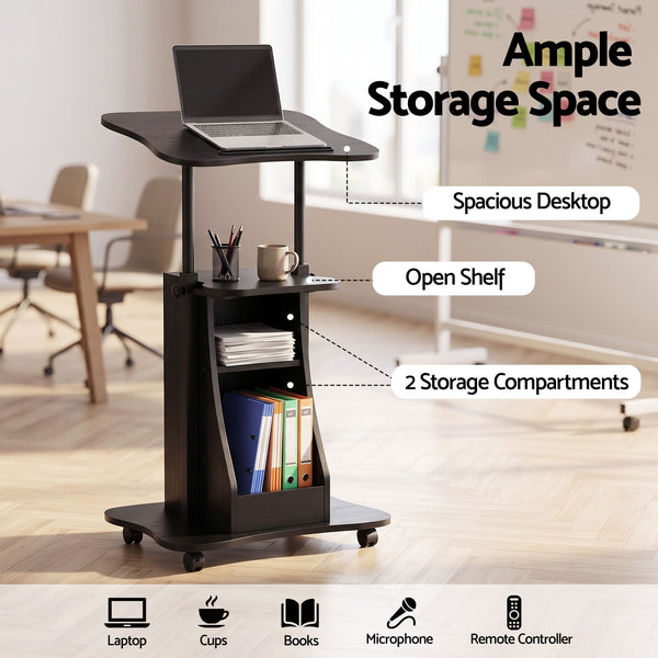 Artiss Mobile Podium Stand with Lockable Wheels Height Adjustable Laptop Desk Black Awezingly