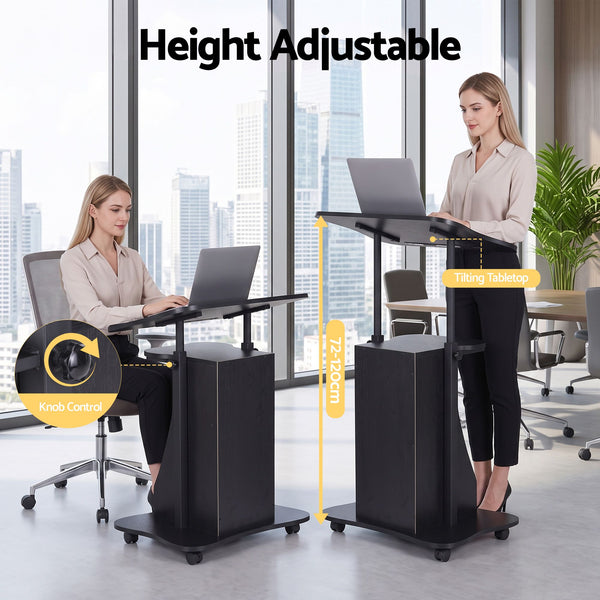 Artiss Mobile Podium Stand with Lockable Wheels Height Adjustable Laptop Desk Black Awezingly