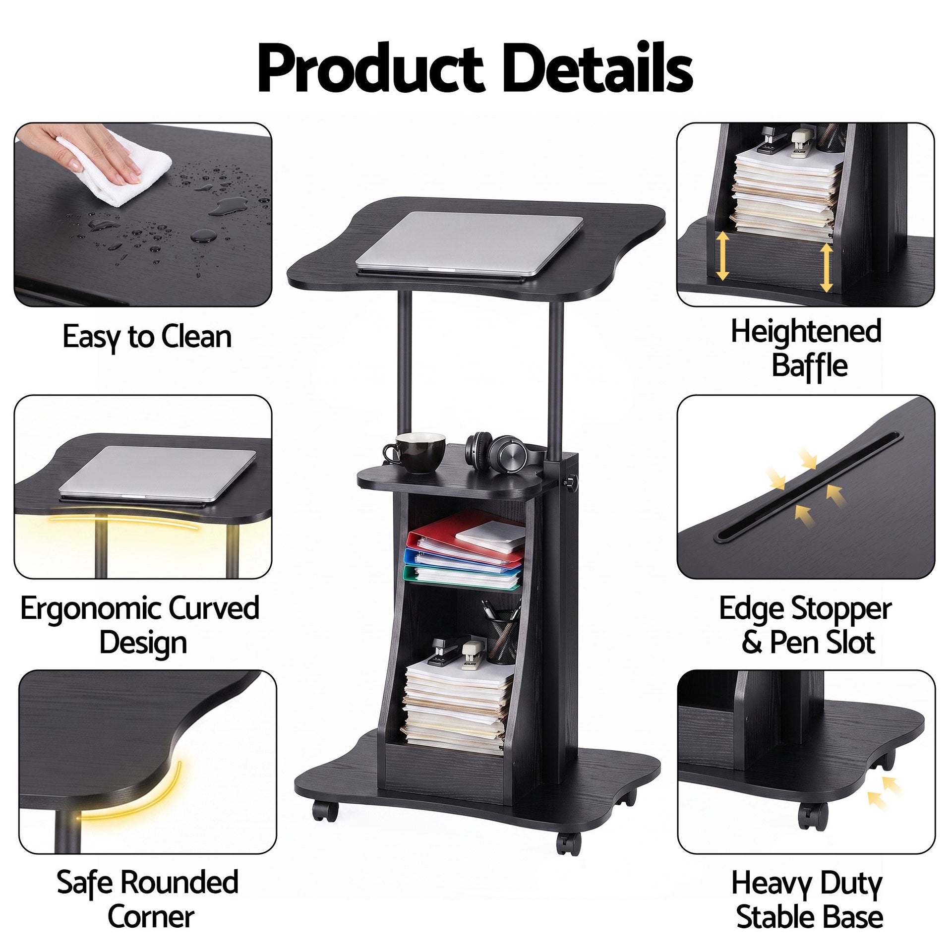 Artiss Mobile Podium Stand with Lockable Wheels Height Adjustable Laptop Desk Black Awezingly