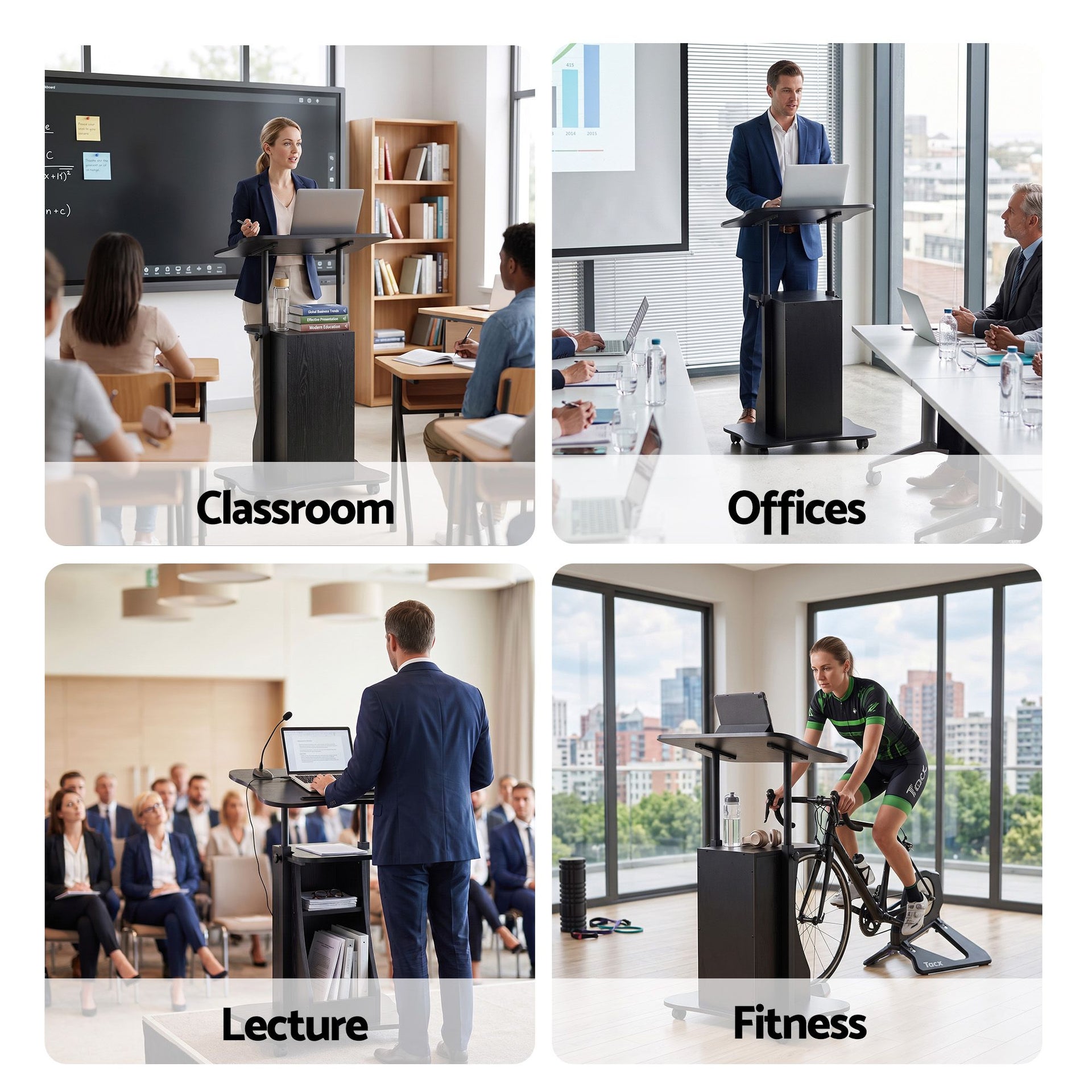 Artiss Mobile Podium Stand with Lockable Wheels Height Adjustable Laptop Desk Black Awezingly