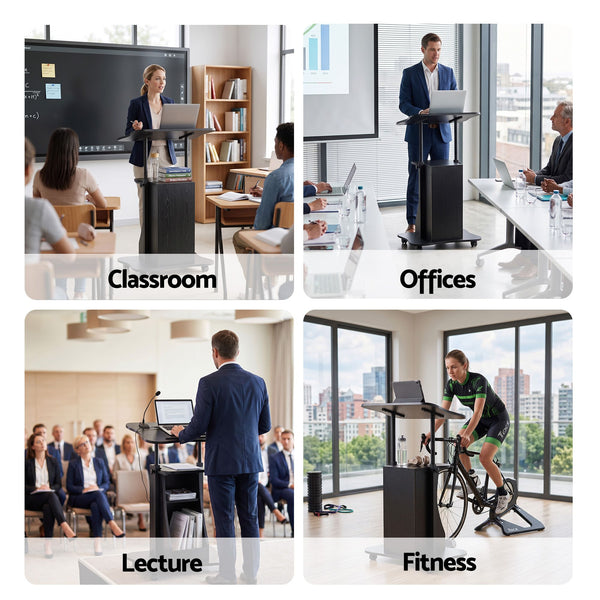Artiss Mobile Podium Stand with Lockable Wheels Height Adjustable Laptop Desk Black Awezingly