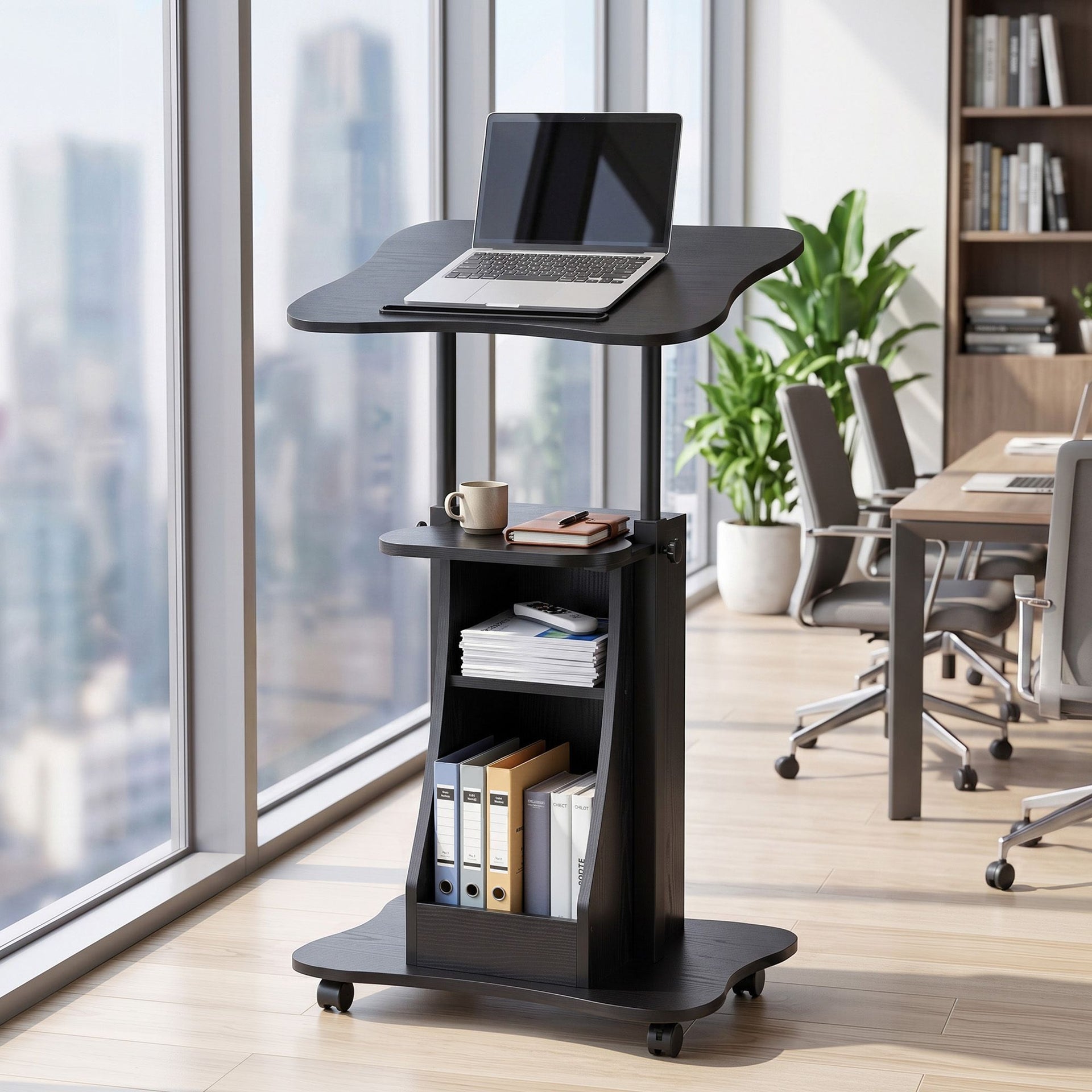 Artiss Mobile Podium Stand with Lockable Wheels Height Adjustable Laptop Desk Black Awezingly