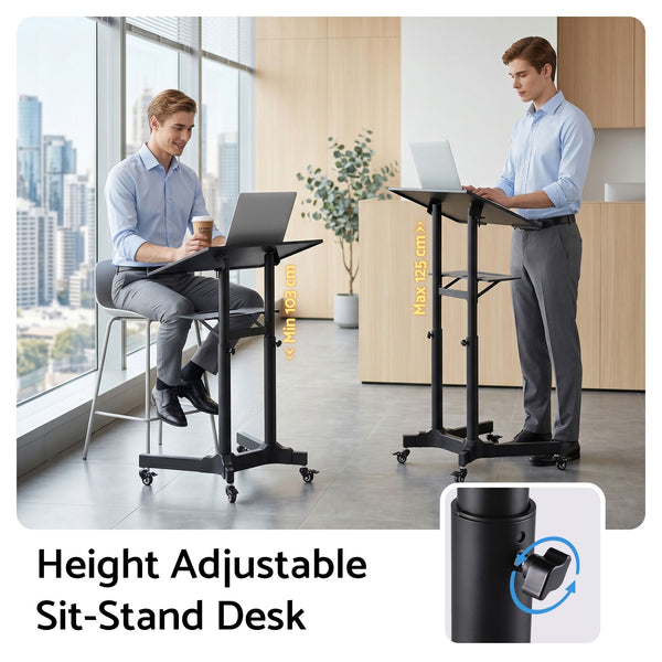 Artiss Mobile Lectern Stand, Adjustable Sit-to-Stand Presentation Podium w/ Wheels Black Artiss