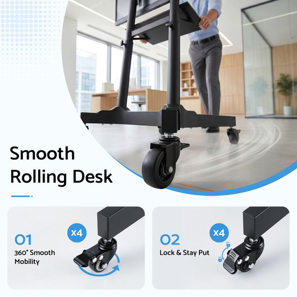 Artiss Mobile Lectern Stand, Adjustable Sit-to-Stand Presentation Podium w/ Wheels Black Artiss
