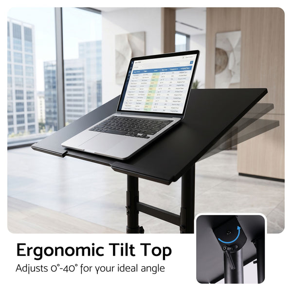 Artiss Mobile Lectern Stand, Adjustable Sit-to-Stand Presentation Podium w/ Wheels Black Artiss