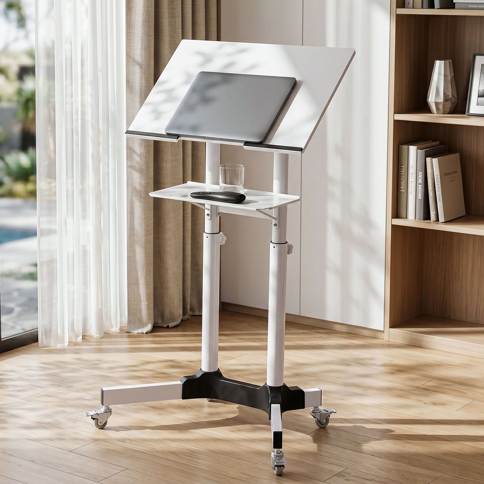 Artiss Mobile Lectern Stand, Adjustable Sit-to-Stand Presentation Podium w/ Wheels White Artiss