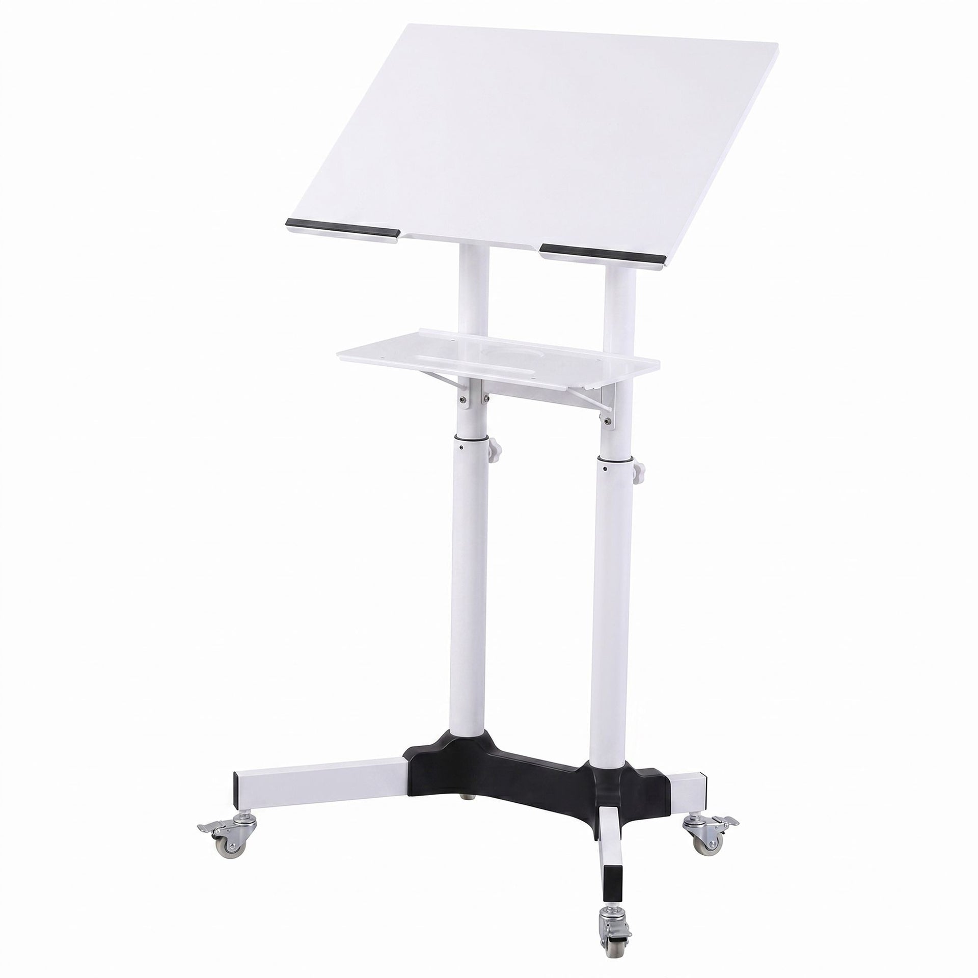 Artiss Mobile Lectern Stand, Adjustable Sit-to-Stand Presentation Podium w/ Wheels White Artiss
