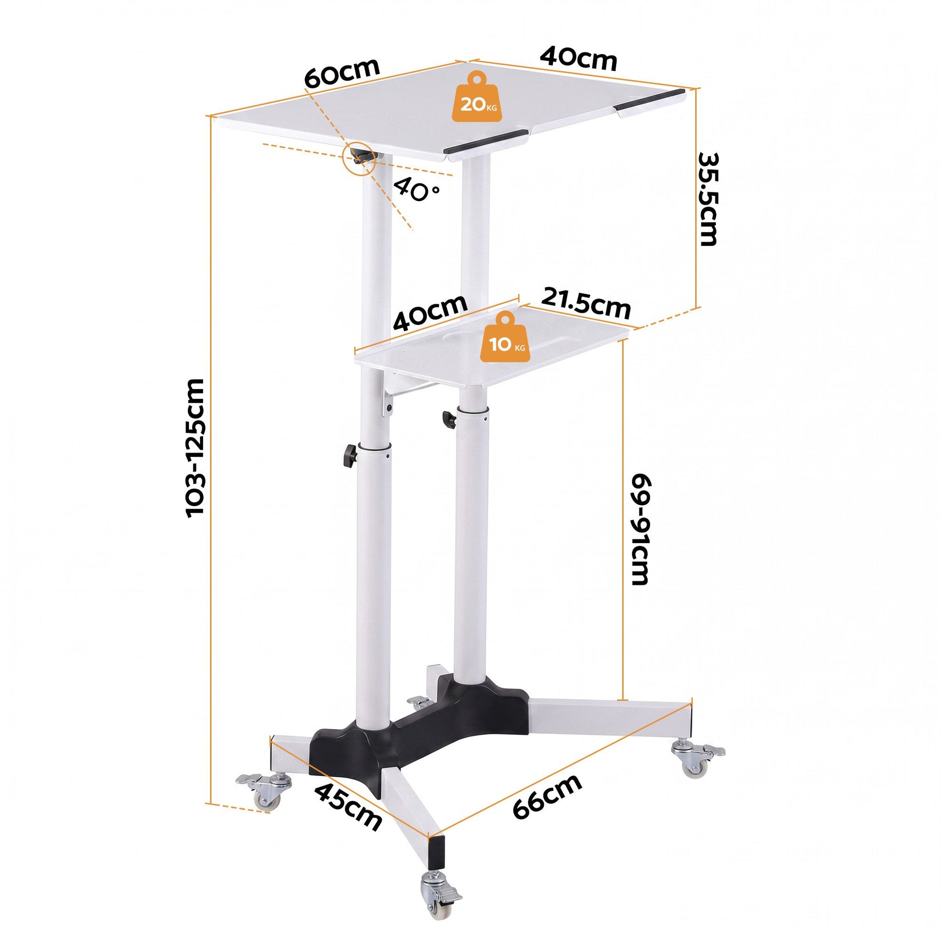 Artiss Mobile Lectern Stand, Adjustable Sit-to-Stand Presentation Podium w/ Wheels White Artiss