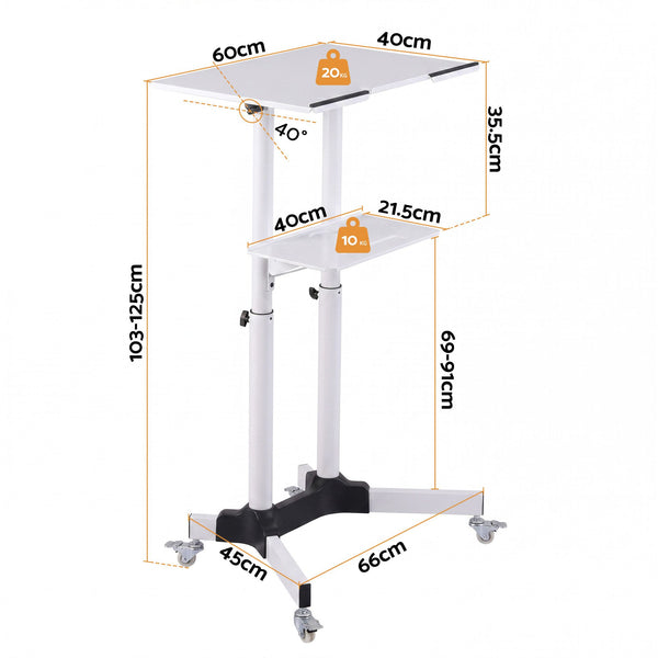 Artiss Mobile Lectern Stand, Adjustable Sit-to-Stand Presentation Podium w/ Wheels White Artiss