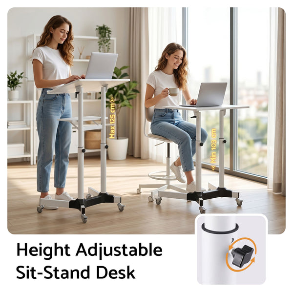 Artiss Mobile Lectern Stand, Adjustable Sit-to-Stand Presentation Podium w/ Wheels White Artiss