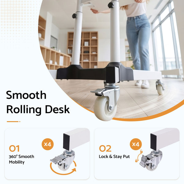 Artiss Mobile Lectern Stand, Adjustable Sit-to-Stand Presentation Podium w/ Wheels White Artiss