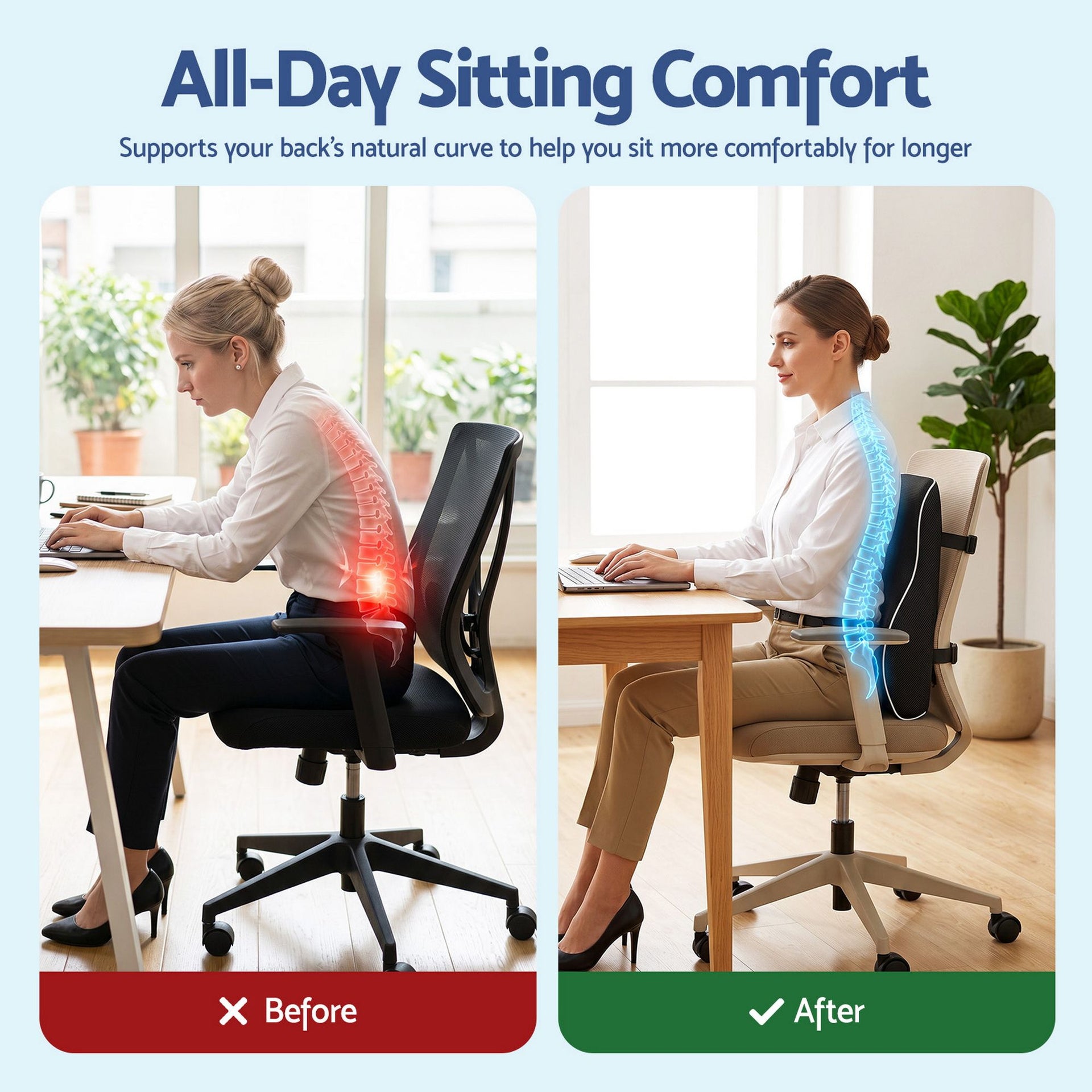 Artiss Ergonomic Lumbar Support Cushion for Office Chair and Car Memory Foam Lumbar Pillow for Back, Breathable Back Support Pillow with Adjustable Straps for Office Gaming Car Home Awezingly