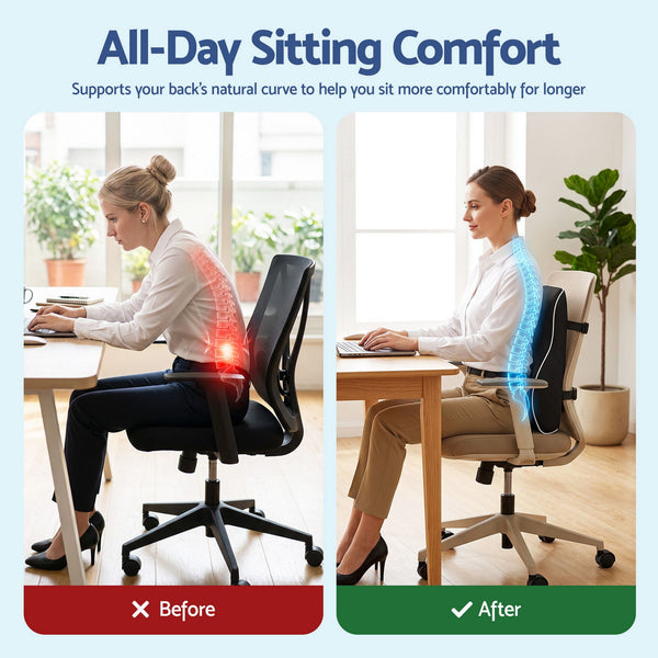 Artiss Ergonomic Lumbar Support Cushion for Office Chair and Car Memory Foam Lumbar Pillow for Back, Breathable Back Support Pillow with Adjustable Straps for Office Gaming Car Home Awezingly