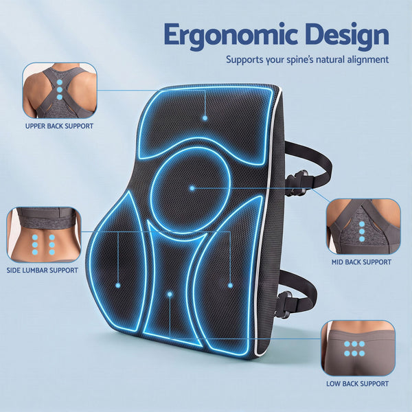 Artiss Ergonomic Lumbar Support Cushion for Office Chair and Car Memory Foam Lumbar Pillow for Back, Breathable Back Support Pillow with Adjustable Straps for Office Gaming Car Home Awezingly
