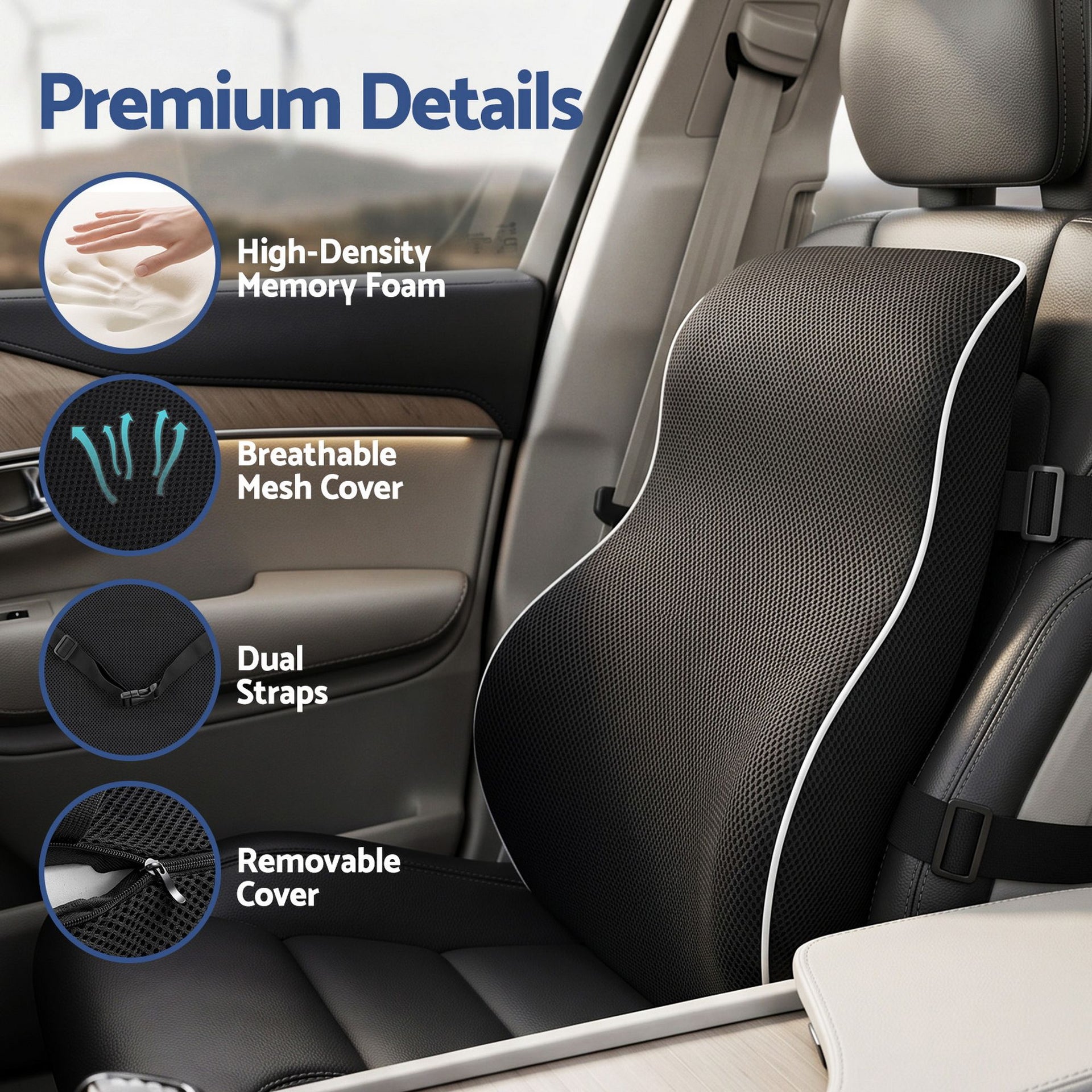 Artiss Ergonomic Lumbar Support Cushion for Office Chair and Car Memory Foam Lumbar Pillow for Back, Breathable Back Support Pillow with Adjustable Straps for Office Gaming Car Home Awezingly