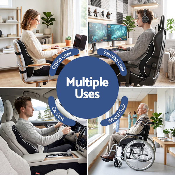 Artiss Ergonomic Lumbar Support Cushion for Office Chair and Car Memory Foam Lumbar Pillow for Back, Breathable Back Support Pillow with Adjustable Straps for Office Gaming Car Home Awezingly
