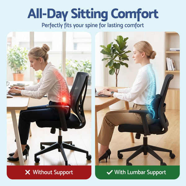 Artiss Lumbar Support Pillow for Office Chair and Car Ergonomic Memory Foam Lumbar Pillow for Lower Back, Breathable Back Support Pillow for Car Seat, Bed and Recliner Awezingly