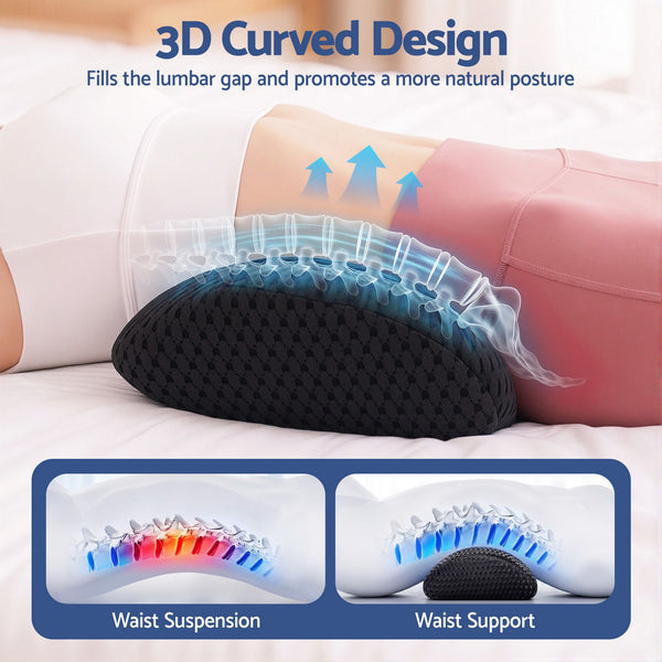 Artiss Lumbar Support Pillow for Office Chair and Car Ergonomic Memory Foam Lumbar Pillow for Lower Back, Breathable Back Support Pillow for Car Seat, Bed and Recliner Awezingly
