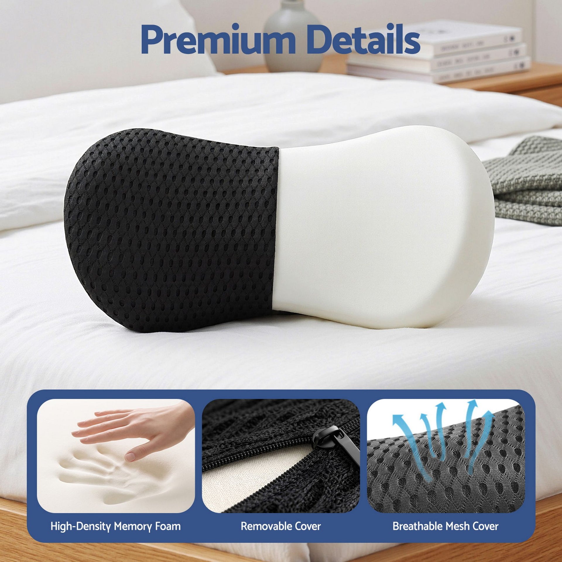 Artiss Lumbar Support Pillow for Office Chair and Car Ergonomic Memory Foam Lumbar Pillow for Lower Back, Breathable Back Support Pillow for Car Seat, Bed and Recliner Awezingly