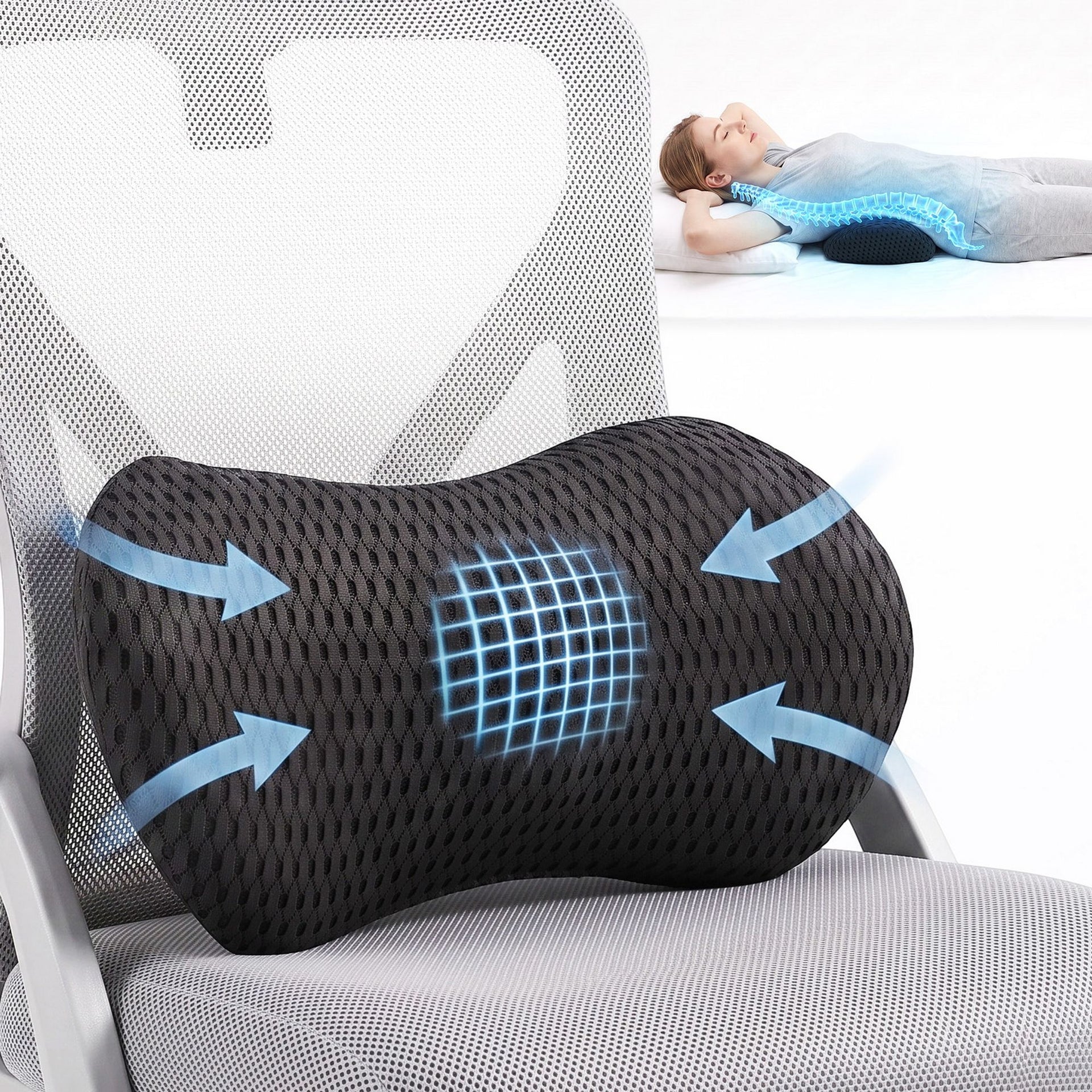 Artiss Lumbar Support Pillow for Office Chair and Car Ergonomic Memory Foam Lumbar Pillow for Lower Back, Breathable Back Support Pillow for Car Seat, Bed and Recliner Awezingly
