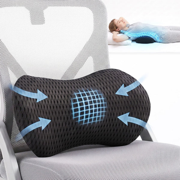 Artiss Lumbar Support Pillow for Office Chair and Car Ergonomic Memory Foam Lumbar Pillow for Lower Back, Breathable Back Support Pillow for Car Seat, Bed and Recliner Awezingly