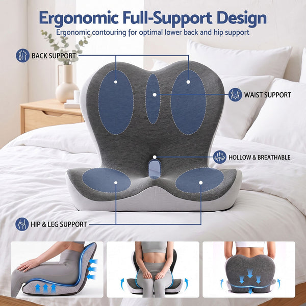 Artiss Ergonomic Seat Cushion with Lumbar Support for Office Chair, Memory Foam Coccyx and Lumbar Support Pad for Car Office Wheelchair Home Awezingly