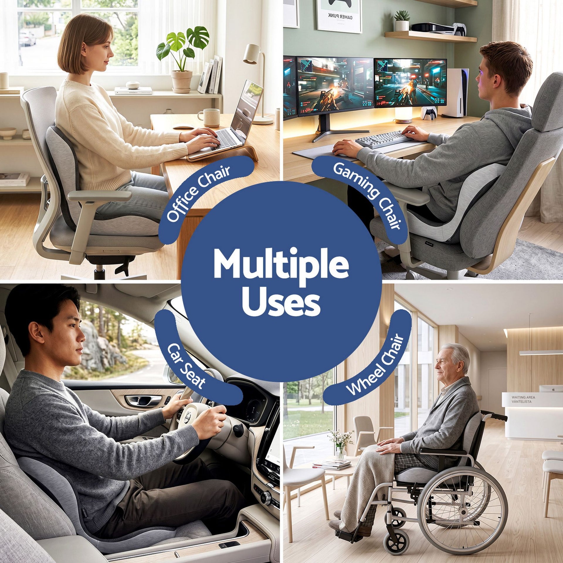 Artiss Ergonomic Seat Cushion with Lumbar Support for Office Chair, Memory Foam Coccyx and Lumbar Support Pad for Car Office Wheelchair Home Awezingly