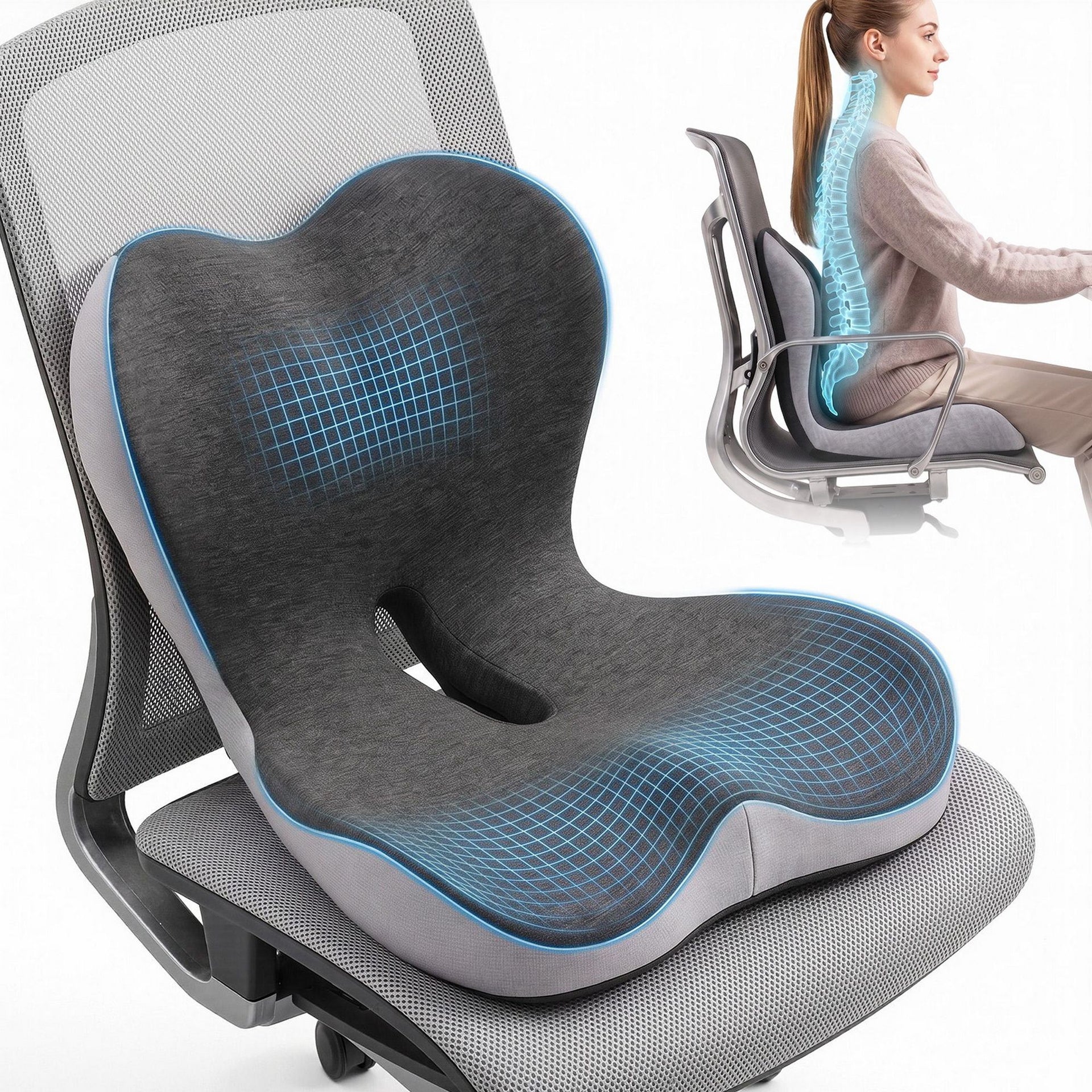 Artiss Ergonomic Seat Cushion with Lumbar Support for Office Chair, Memory Foam Coccyx and Lumbar Support Pad for Car Office Wheelchair Home Awezingly