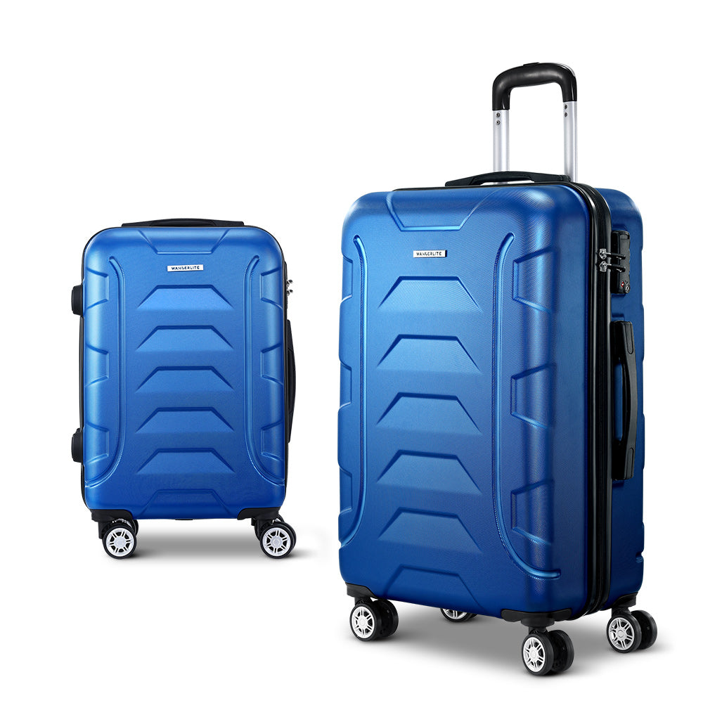 Wanderlite 2Set 20-28 Inch Luggage with TSA Lock Spinner Carry On Hard Shell Travel Suitcase Luggage Case Blue Wanderlite