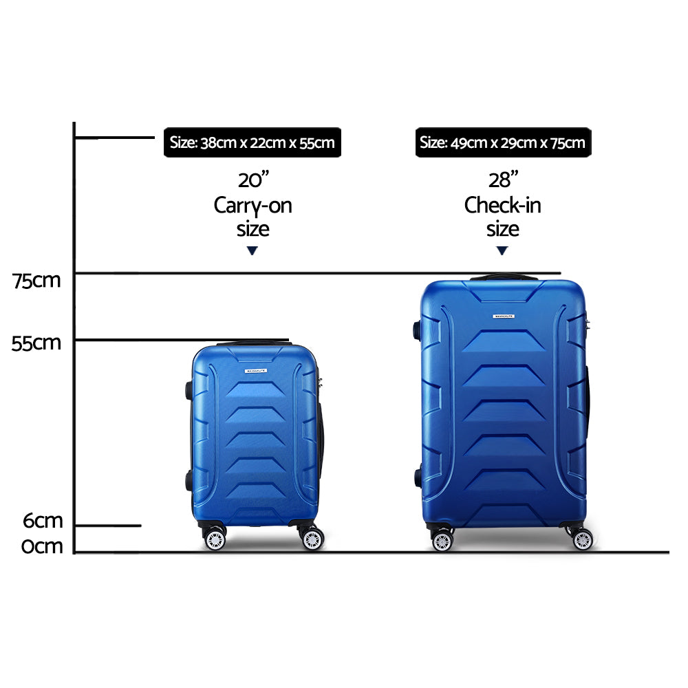 Wanderlite 2Set 20-28 Inch Luggage with TSA Lock Spinner Carry On Hard Shell Travel Suitcase Luggage Case Blue Wanderlite