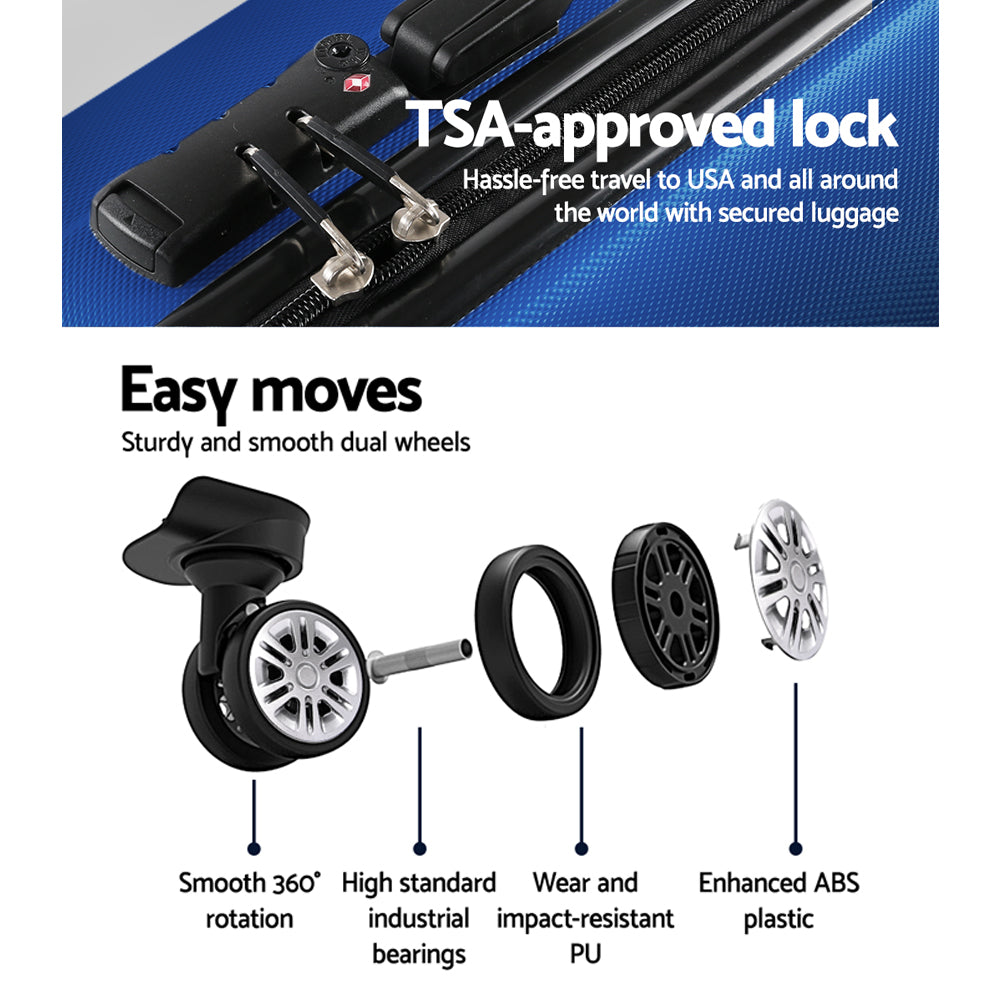 Wanderlite 2Set 20-28 Inch Luggage with TSA Lock Spinner Carry On Hard Shell Travel Suitcase Luggage Case Blue Wanderlite