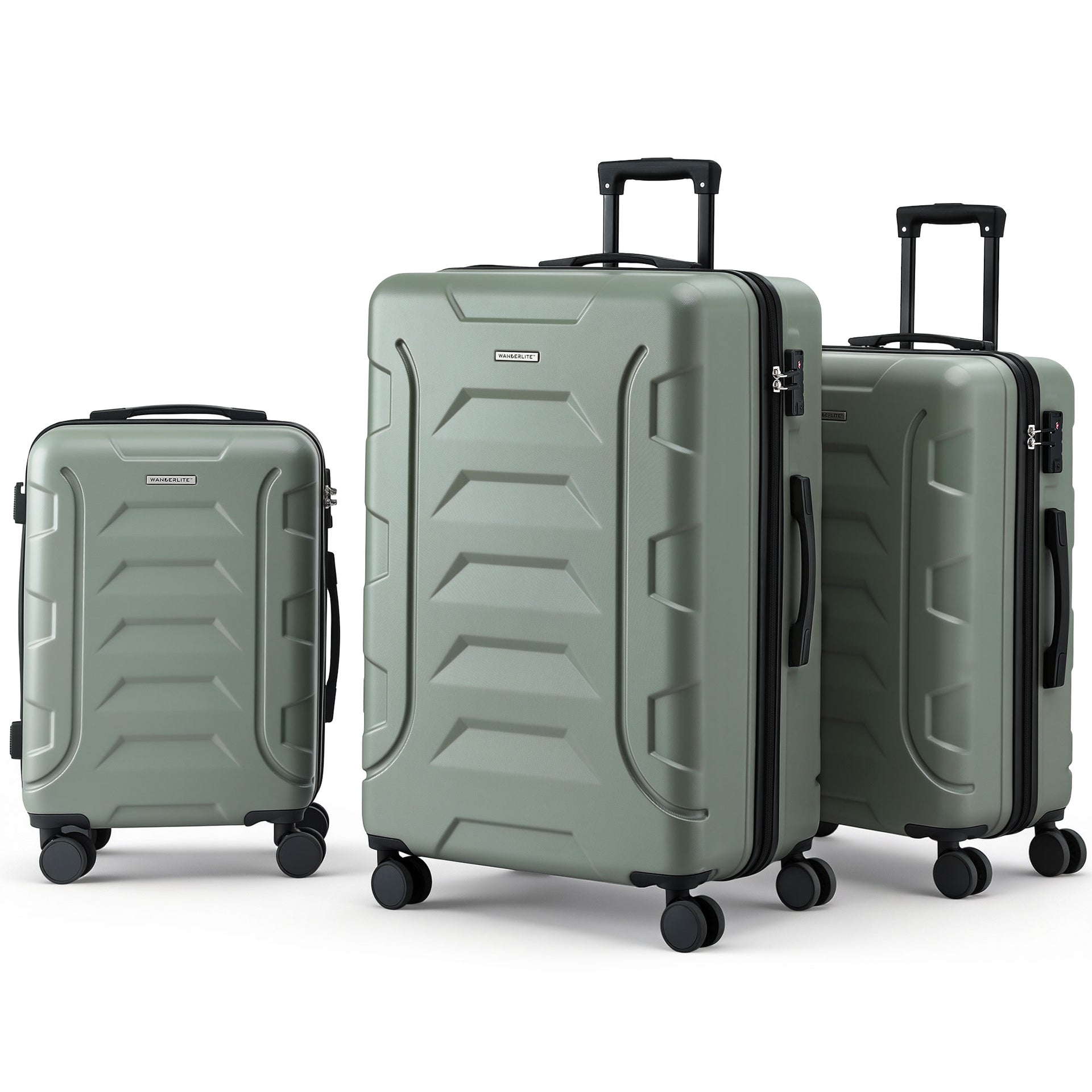 Wanderlite 3pcs Luggage Suitcase Set Trolley Travel TSA Lightweight Hard Case Grey Green Awezingly
