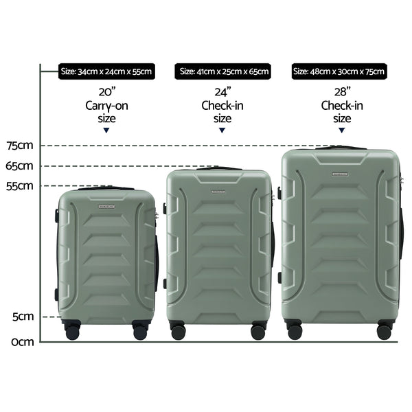 Wanderlite 3pcs Luggage Suitcase Set Trolley Travel TSA Lightweight Hard Case Grey Green Awezingly