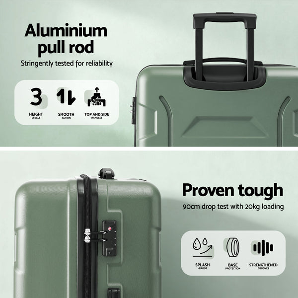 Wanderlite 3pcs Luggage Suitcase Set Trolley Travel TSA Lightweight Hard Case Grey Green Awezingly