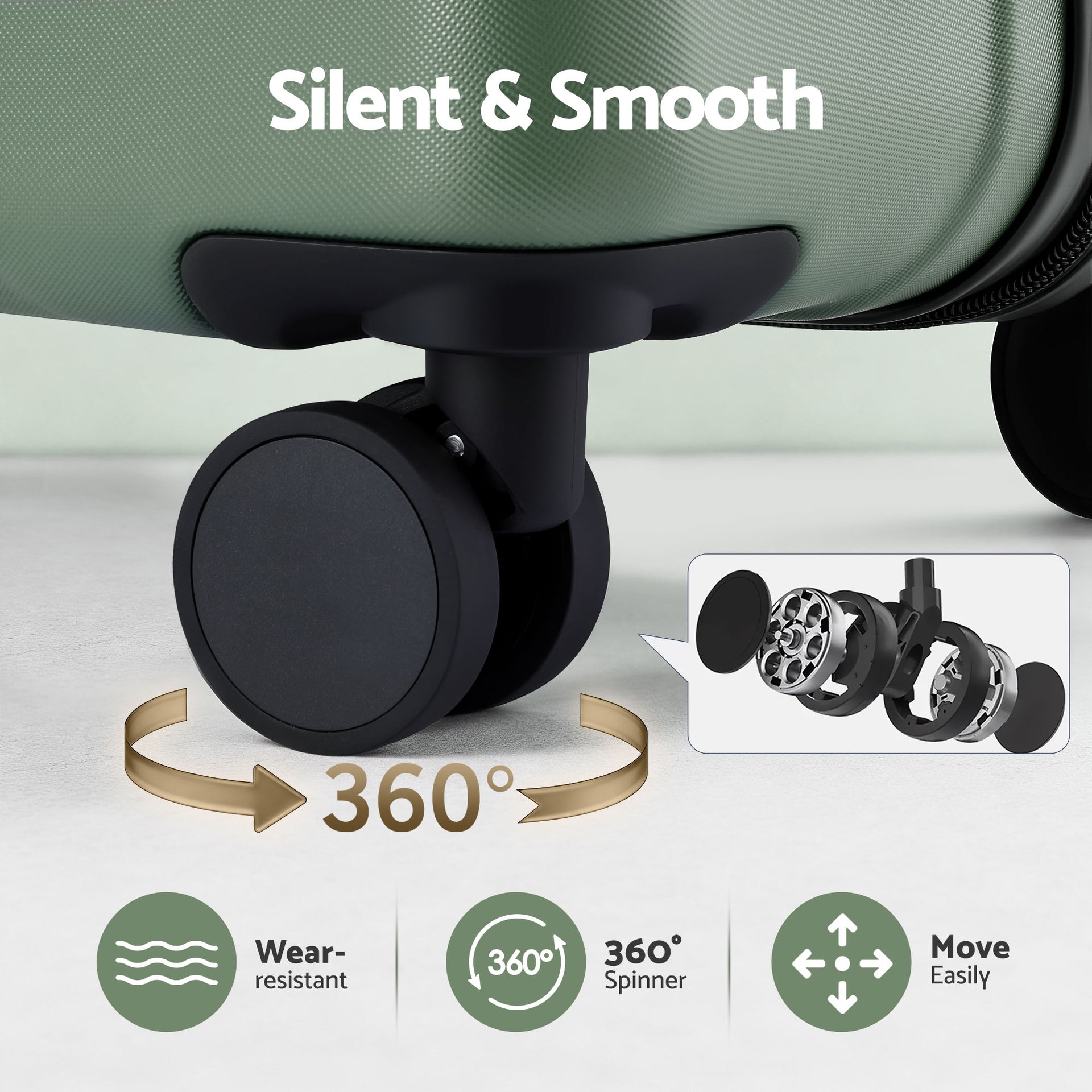 Wanderlite 3pcs Luggage Suitcase Set Trolley Travel TSA Lightweight Hard Case Grey Green Awezingly