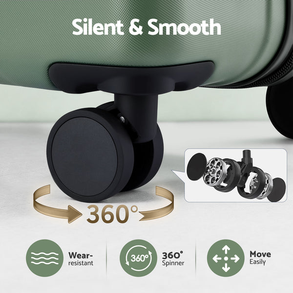 Wanderlite 3pcs Luggage Suitcase Set Trolley Travel TSA Lightweight Hard Case Grey Green Awezingly